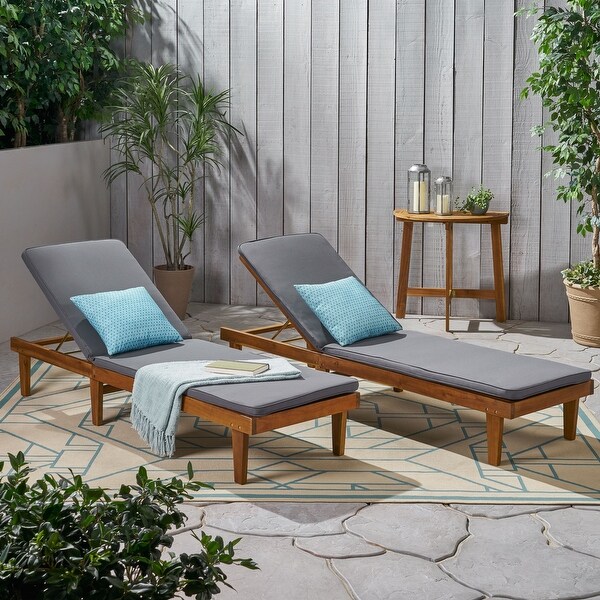 Nadine Outdoor Modern Cushioned Acacia Chaise Lounges (Set of 2) by Christopher Knight Home