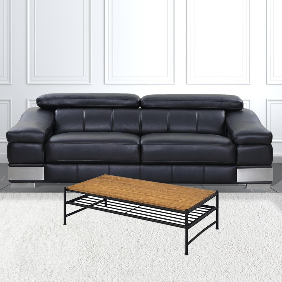 Contemporary Coffee Table  Hardwood Top With Metal Open Compartment  Oak/Black   Contemporary   Coffee Tables   by Decor Love  Houzz