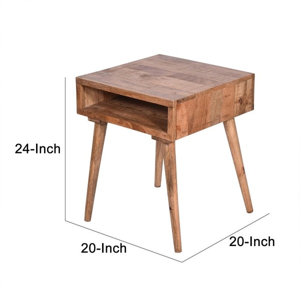 24 Inch Farmhouse Wooden Square End Table with Open Compartment， Oak Brown - 20 L X 20 W X 24 H