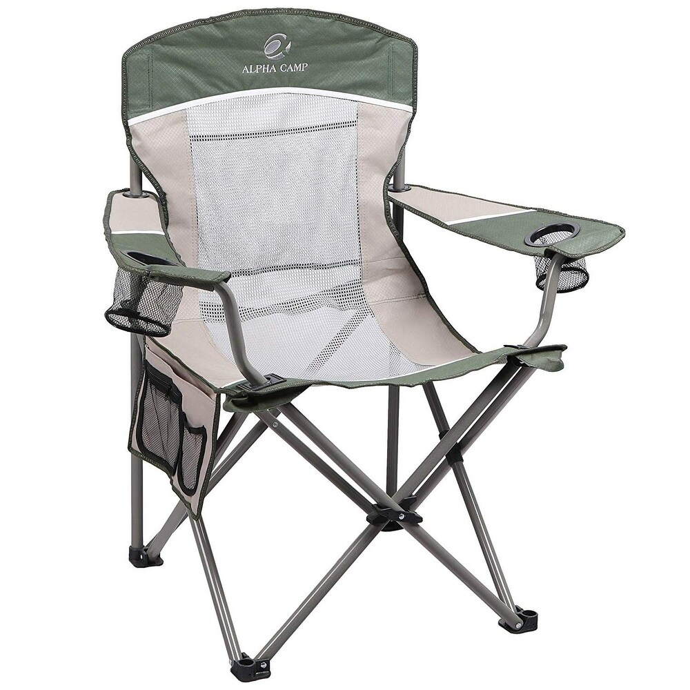 ALPHA CAMP Oversized Mesh Back Camping Folding Chair Heavy Duty Support 350 LBS Collapsible Steel Frame