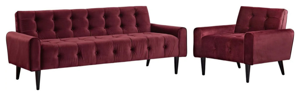 Elsie Maroon Living Room Set Performance Velvet Set of 2   Midcentury   Living Room Furniture Sets   by Virgil Stanis Design  Houzz