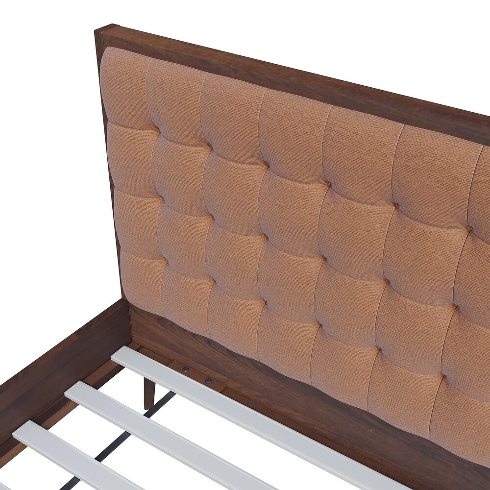 Hughes Mid century Modern Upholstered Platform Bed with Wood Frame