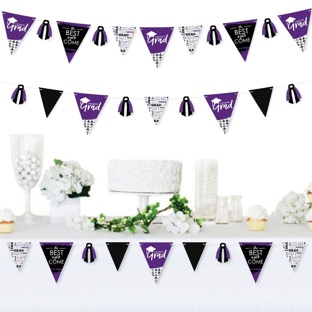 Big Dot Of Happiness 30 Piece Purple Graduation Party Pennant Triangle Banner