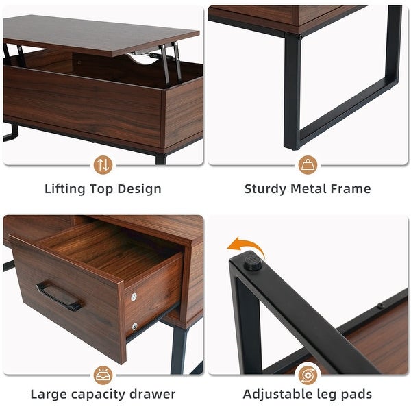 Lift Top Coffee Table with Drawer and Hidden Compartment， Pop Up Coffee Table for Living Room， - as picture