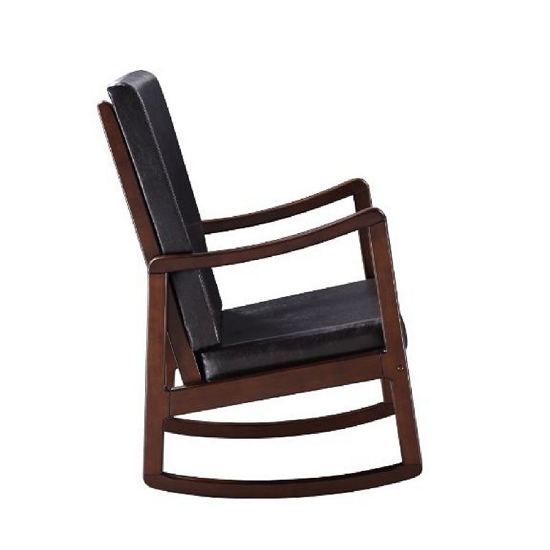 Rocking Chair With Leatherette Seating And Wooden Frame， Black