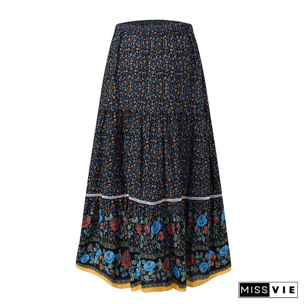 8-24 Women Spring Summer Floral Dress High Waist A-Line Long Maxi Skirt