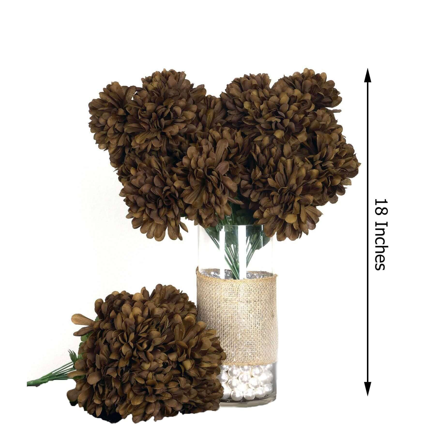 4 Bushes Chocolate Artificial Silk Chrysanthemums 56 Faux Flowers