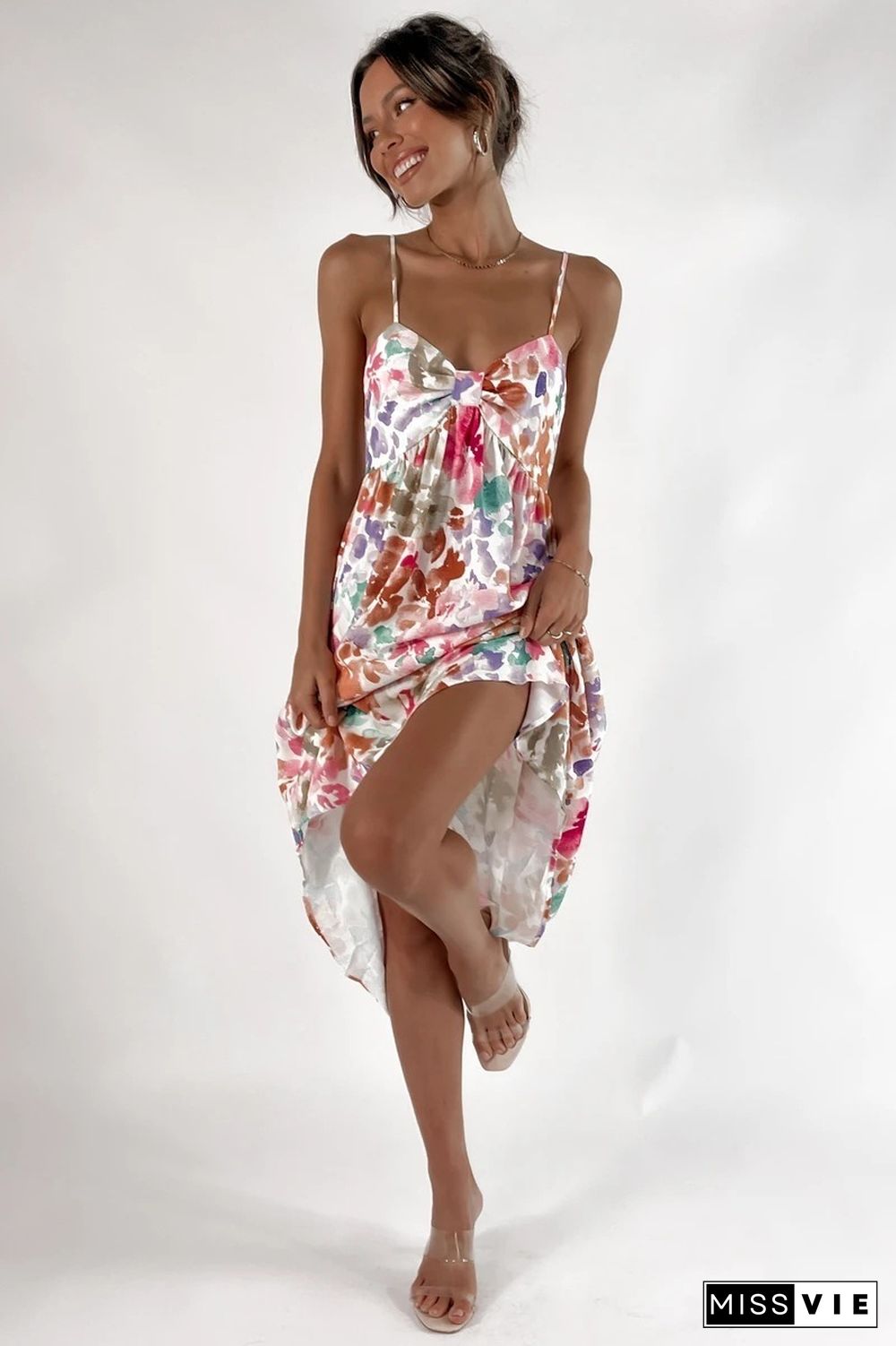 Elegant Fashion Summer Women Dresses New Slim Sexy Spaghetti Strap Fresh Sweet Folds V-neck Floral Print Long Sling Dress