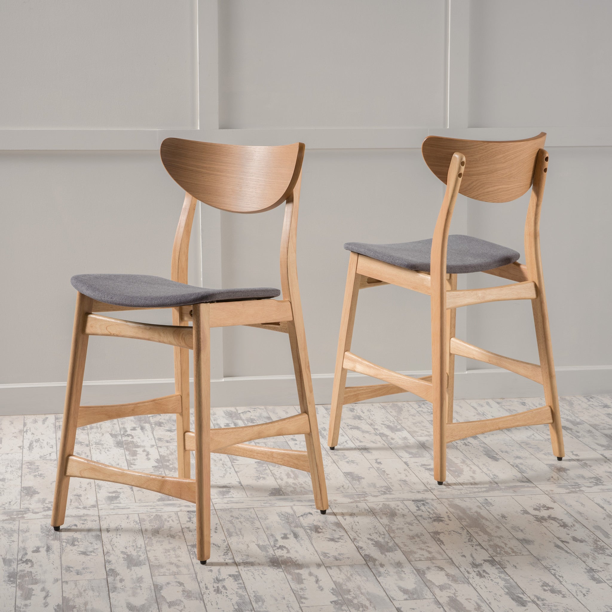 Molle Oak Finish Mid Century Design 24-Inch Counter Stools (Set of 2)