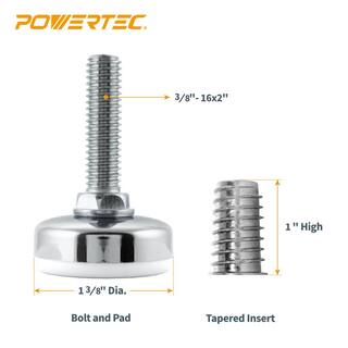 POWERTEC 38 in.-16 Furniture Levelers with Threaded Inserts White (4-Pack) 71189