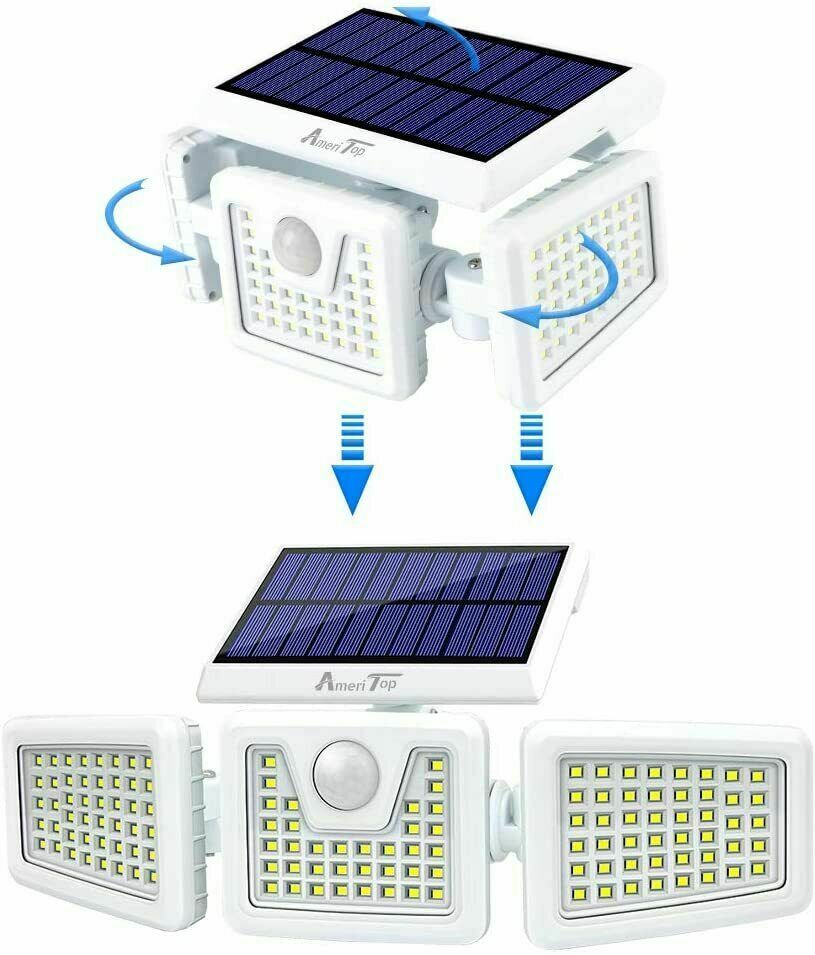 2 Pack - Solar Lights Outdoor， 800LM Wireless LED Solar Motion Sensor Lights Outdoor; 3 Adjustable Heads， 270° Wide Angle Illumination， IP65 Waterproof， Security LED Flood Light