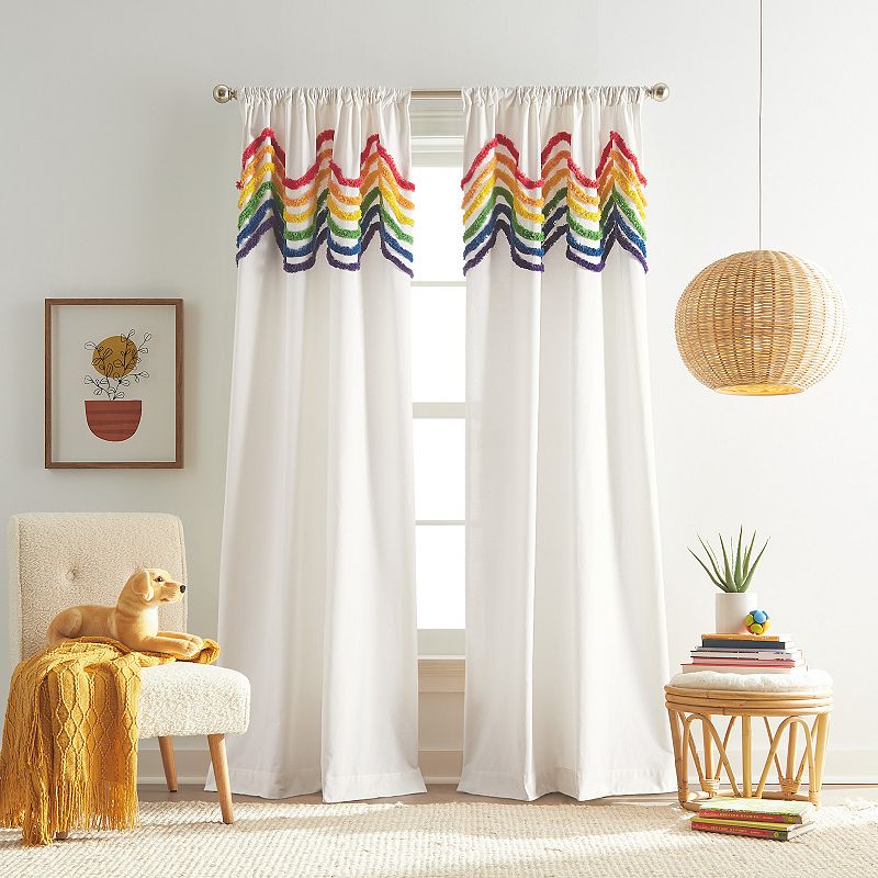 Dream Factory Rainbow Tufted Stripe Set of 2 Window Curtain Panels