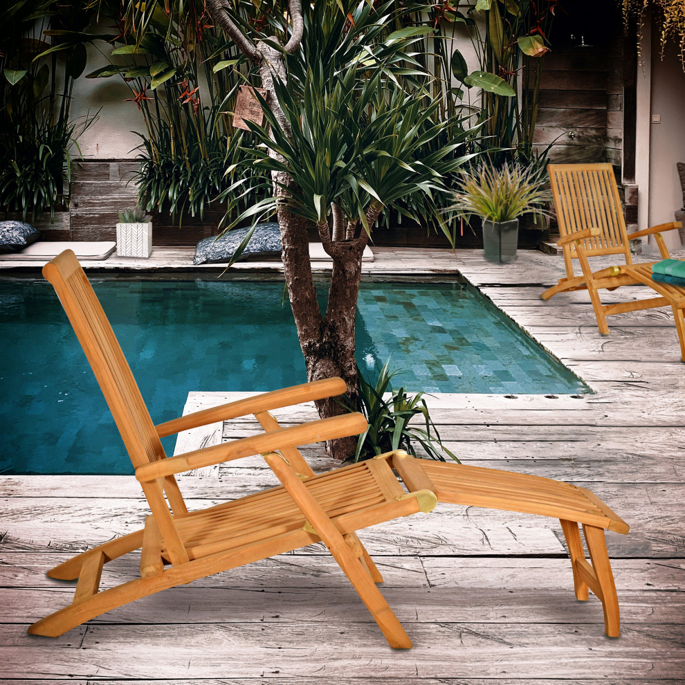 Seven Seas Teak Acapulco Outdoor Patio Reclining Steamer Chair   Transitional   Outdoor Chaise Lounges   by Chic Teak  Houzz