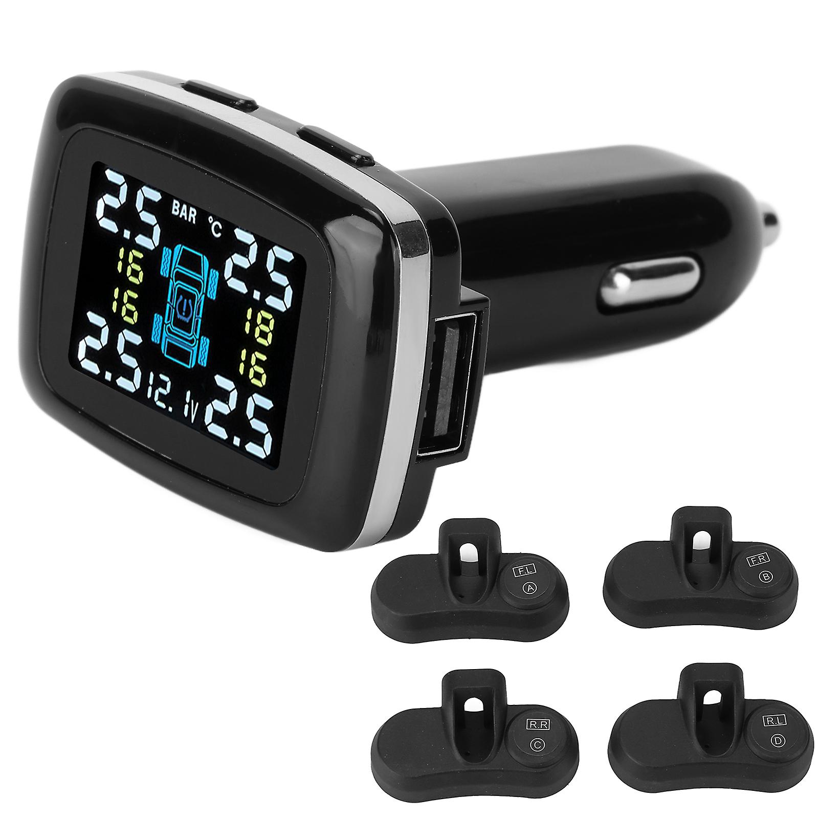 Smart Tpms Cigarette Lighter Tire Pressure Monitoring Alarm System With 4 Internal Sensors