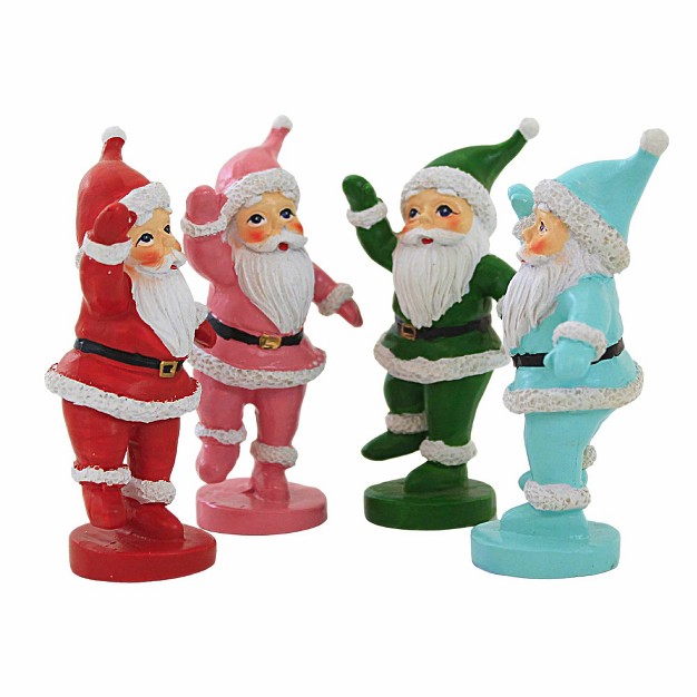 Transpac Dancing Santa Figurines Four Santa Figurines 4 0 Inches Christmas Traditional Retro Tc01663 Polyresin Multicolored