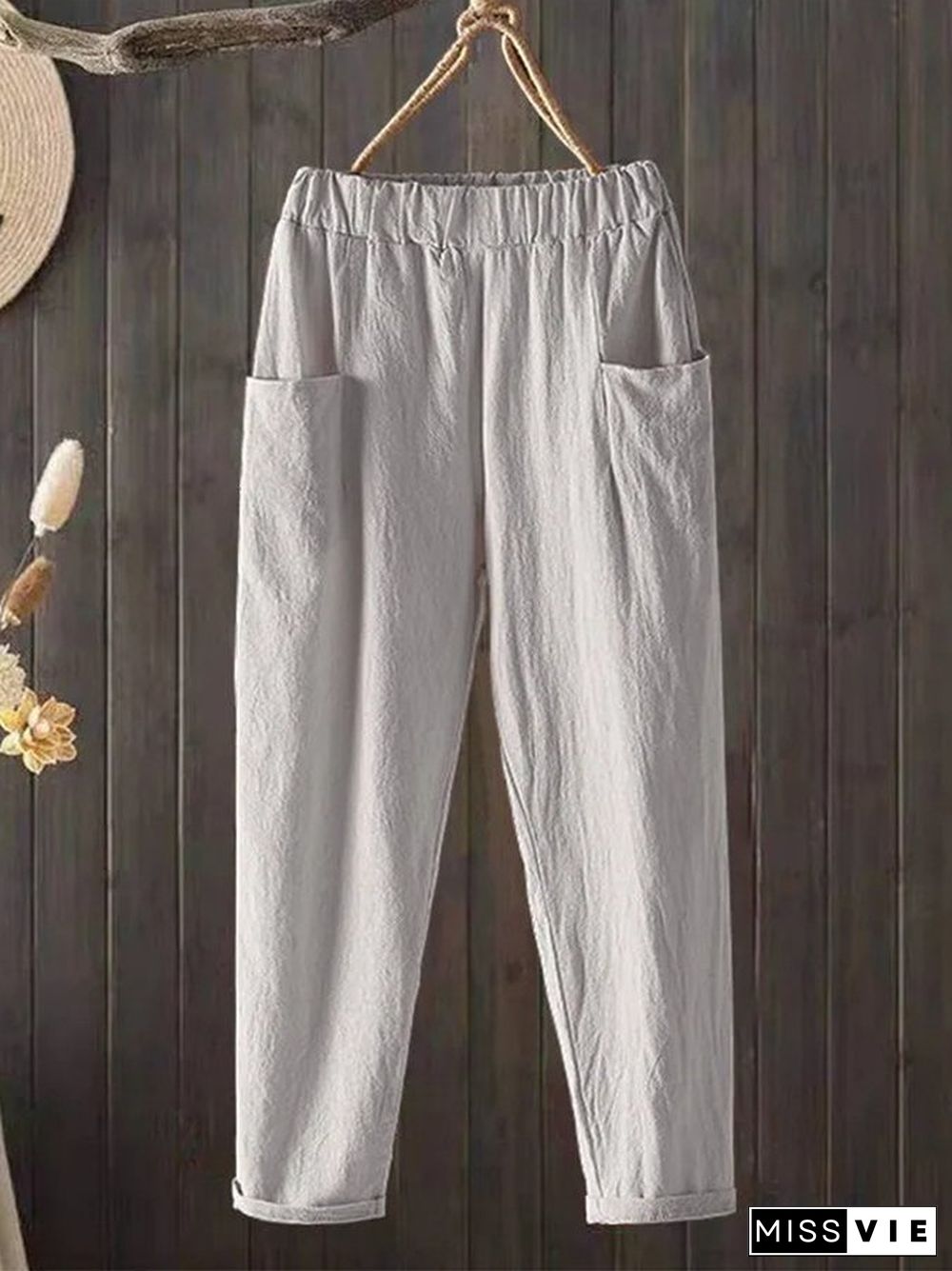 Women's Casual Pure Color Literary Cotton Pants