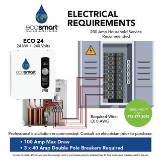 EcoSmart ECO 24 Tankless Electric Water Heater 24 kW 240 V ECO 24