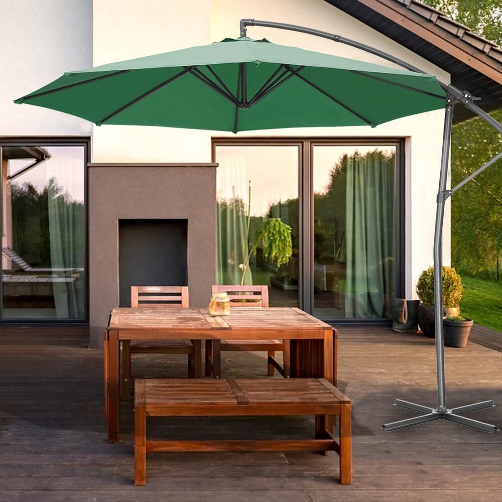 Zenova 10FT Patio Offset Umbrella with 360 Degree Rotation and Cross Base