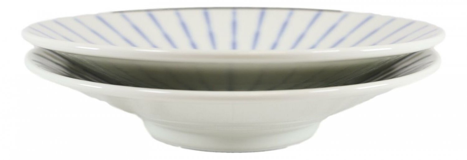 1 Japanese White and Blue Focus Glazed Ceramic Shallow Bowls Pack Of 2 EBR02