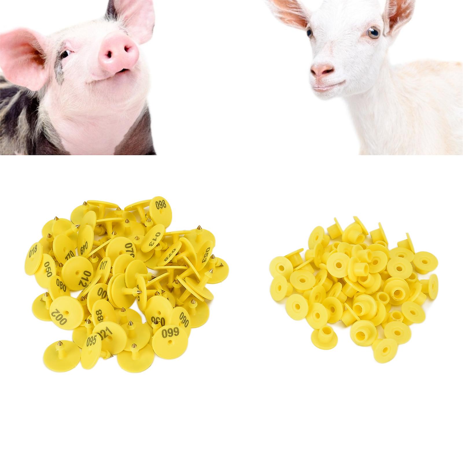 100pcs Livestock Ear Tag Anti Dropping Pig Round Ear Tag With Number For Foxes Pigs Sheepsyellow