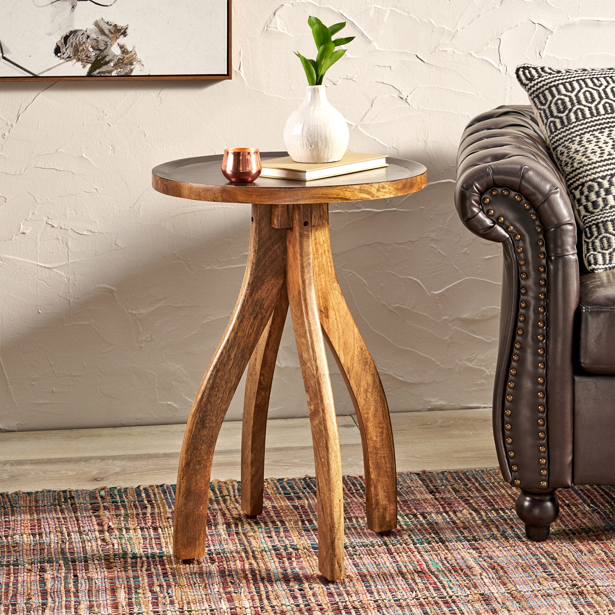 Adaiyah Boho Mango Wood End Table