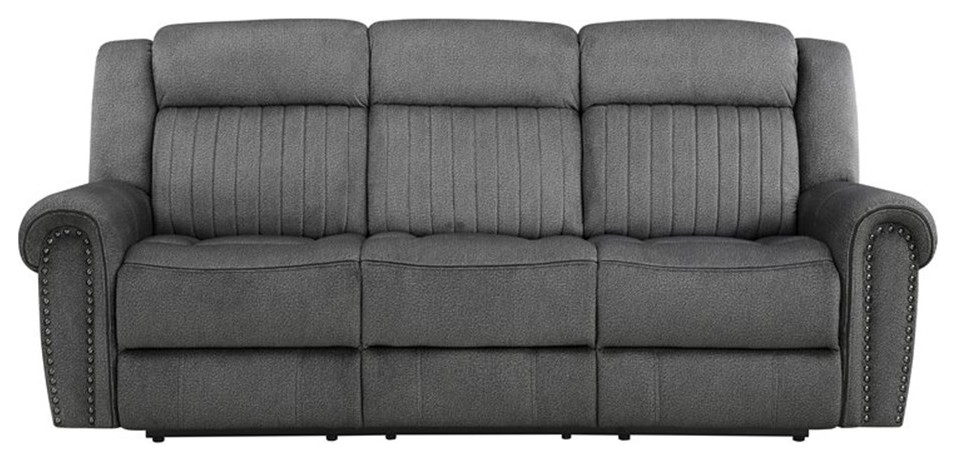 Bowery Hill Wood  ampMicrofiber Power Double Reclining Sofa in Charcoal   Transitional   Sofas   by Homesquare  Houzz