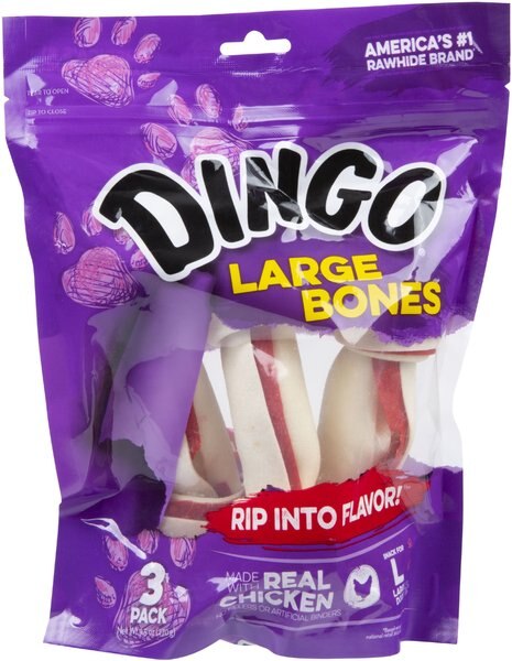 Dingo Large White Bone Dog Rawhide Treat， 9.5-oz bag， 3 count