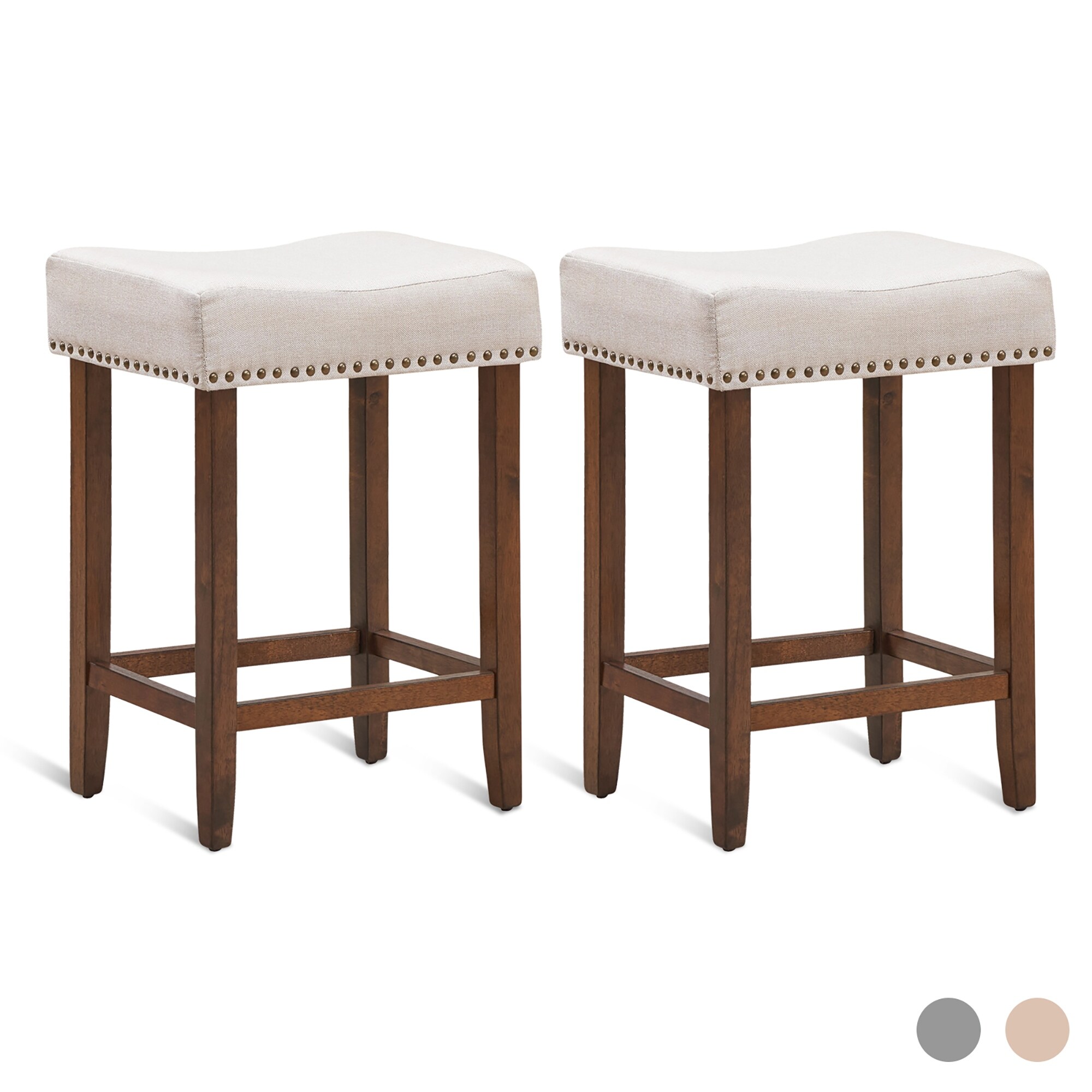 Set of 2 Bar Stools 24 Inch Backless Counter Height Stools w Cushion