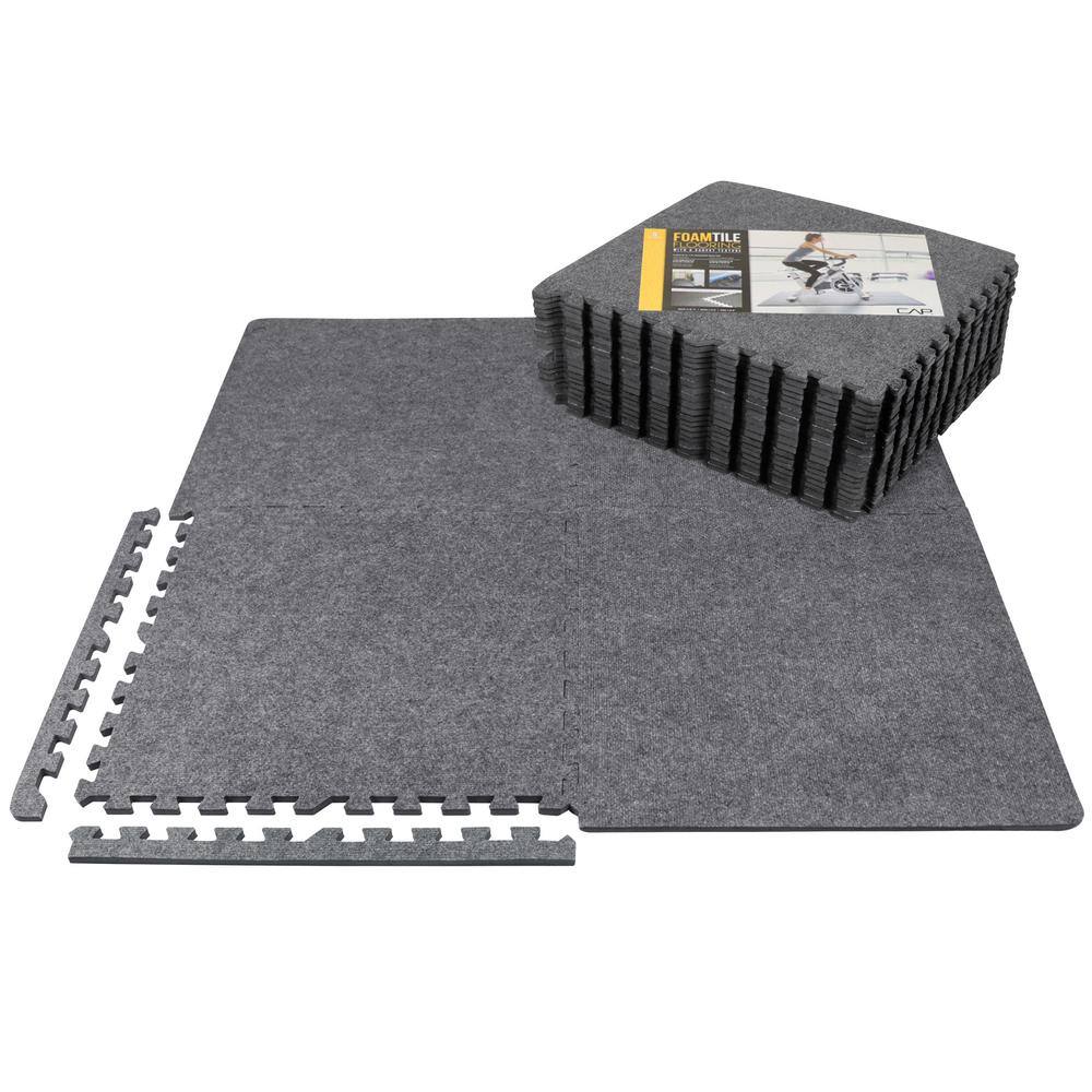 CAP Gray 24 in. x 24 in. x 12 mm Carpet Texture Top Interlocking Mats for Home Gym Kids Room and Living Room (96 sq. ft.) MTS4-1106C-4