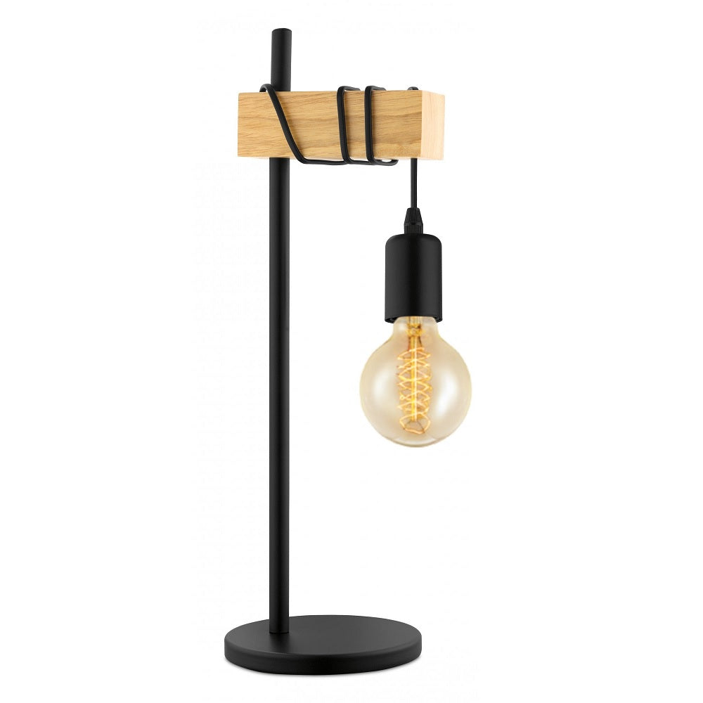 Eglo 32918 Townshend Black & Oak Wood Vintage Table Desk Lamp