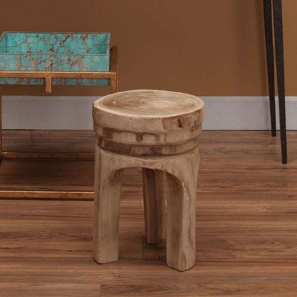 34” Beige Mesa Wooden Side Table