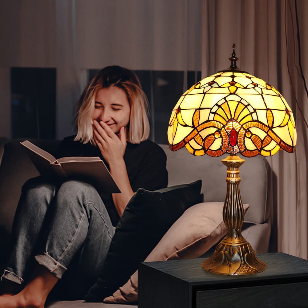 SHADY Tiffany Lamp Stained Glass Lamp 12x12x19 Inches Decorative Style Table Lamp for Living Room Bedroom with 2 LED Bulbs