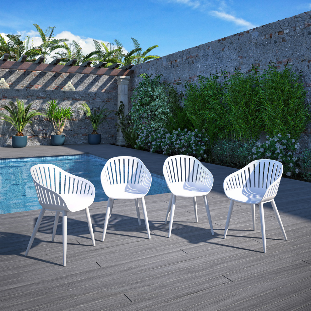 Amazonia Tennet Modern Wood Patio Dining Chairs  Set of 4 White Aluminum Chairs   Midcentury   Outdoor Dining Chairs   by Amazonia  Houzz