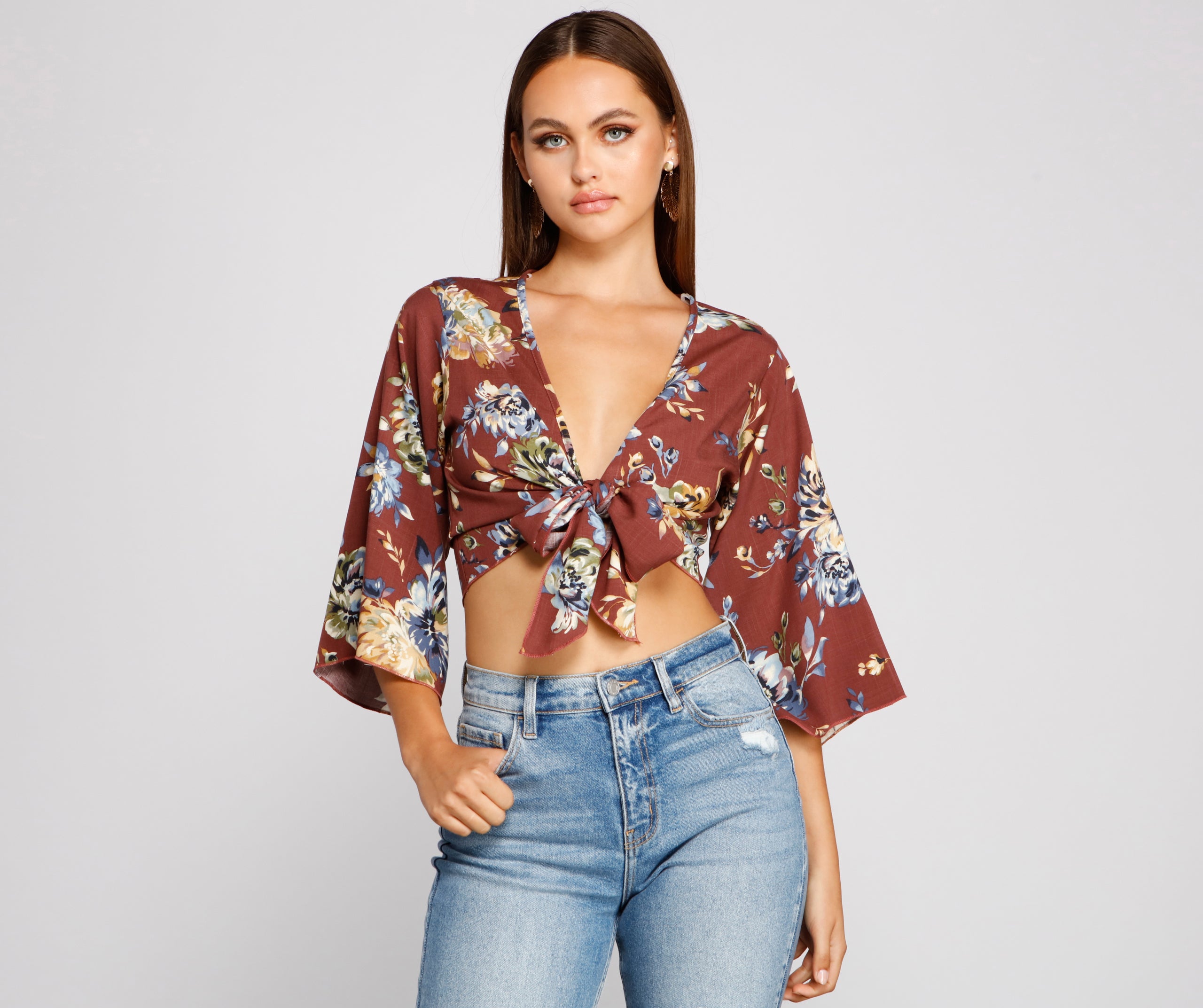 Sprung On Style Floral Tie Front Top