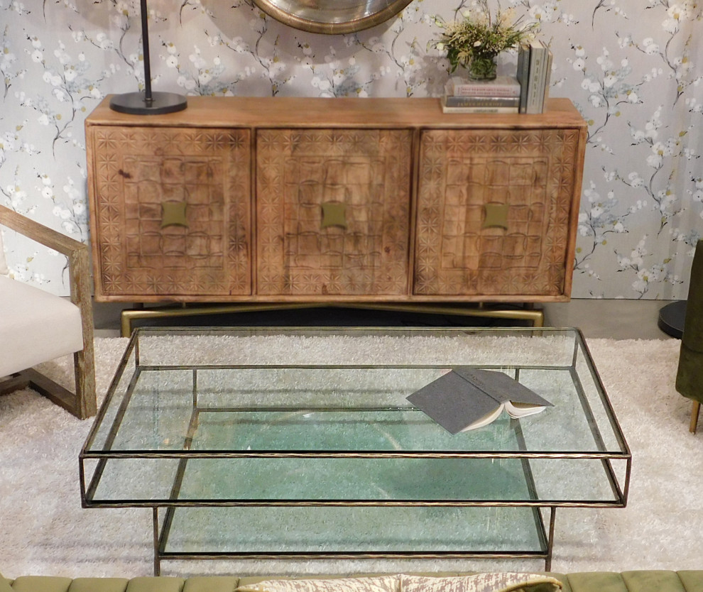 Orlando Milo Cocktail Table with Glass Tops and Forged Iron Frame   Contemporary   Coffee Tables   by HedgeApple  Houzz