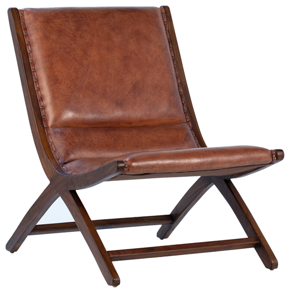 Brown Teak  ampLeather Lounge Chair   Midcentury   Armchairs And Accent Chairs   by Design Mix Furniture  Houzz