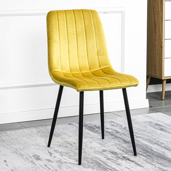 Set of 4 Modern Velvet Dining Chairs ， Fabric Accent Upholstered Chairs Side Chair with Black Legs for Dinning room
