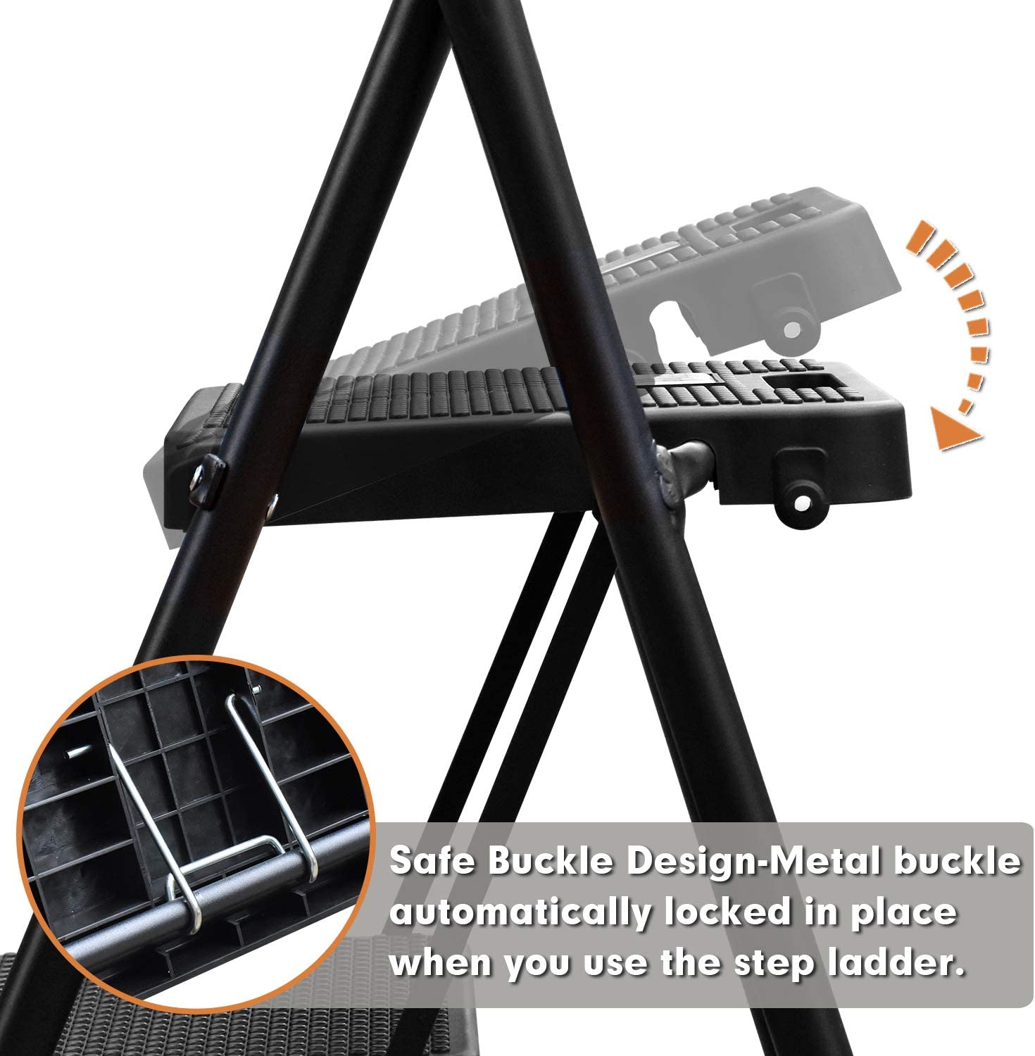 4 Step Ladder, HBTower Folding Step Stool with Tool Platform, Wide Anti-Slip Pedal, Sturdy Steel Ladder, Convenient Handgrip, Lightweight 330lbs Portable Steel Step Stool, Black