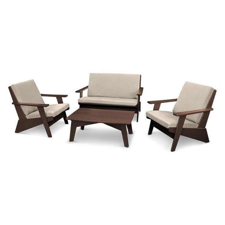 Polywood Rivera Outdoor 4pc Seating Set in White with Indigo Cushions