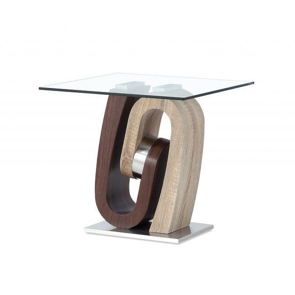 Oak and Walnut Ultra modern End Table with Glass top