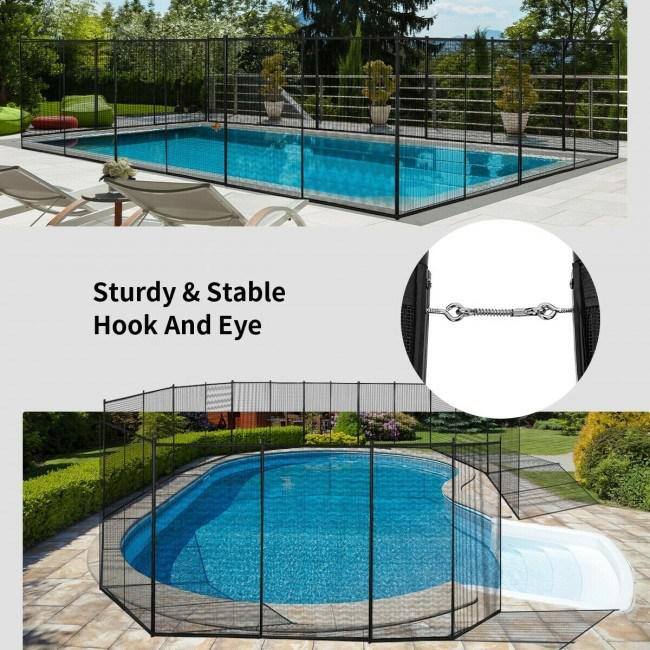 Afoxsos 12 ft. L x 4 ft. H Black Outdoor Pool 1000D Textilene Fabric Fence with Section Kit for Swimming Pool and Patio HDDB856