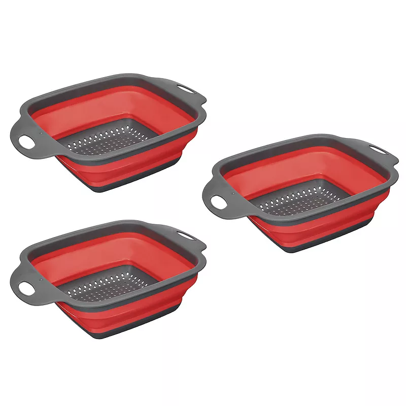 Collapsible Colander Set， 3 Pcs Silicone Square Foldable Strainer， Large