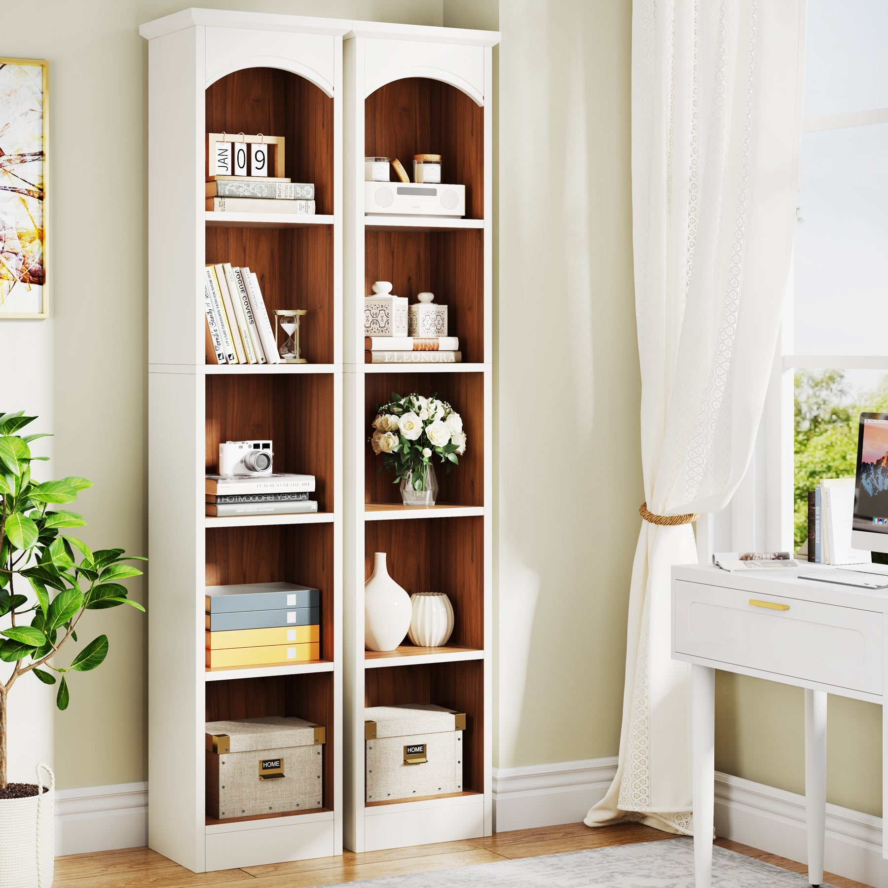 70.9 Narrow Bookcase, 5-Tier Cube Bookshelf Display Rack with Storage