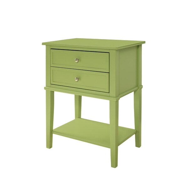 Eclectic Boho Accent Table with 2 Drawers， Green