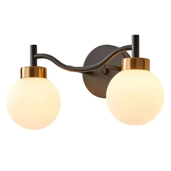 Modern Black 2-Light White Ball Glass Shade Vanity Lighting Fixture