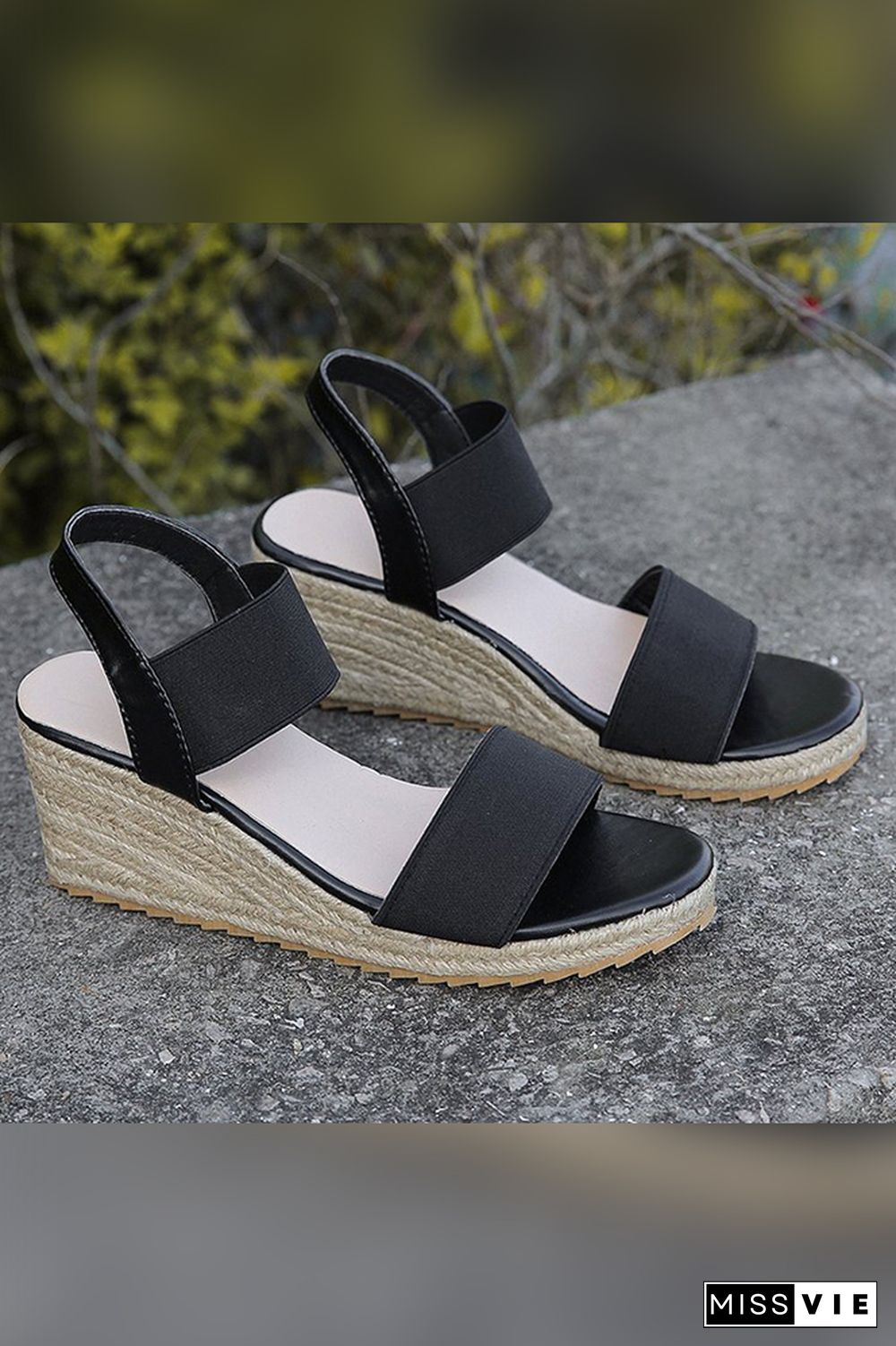 Straw And Nylon Strap High Wedge Sandals Wholesale