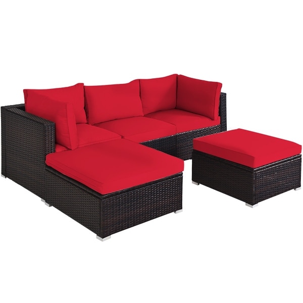 Gymax 5PCS Rattan Patio Conversation Set Outdoor Furniture Set w/