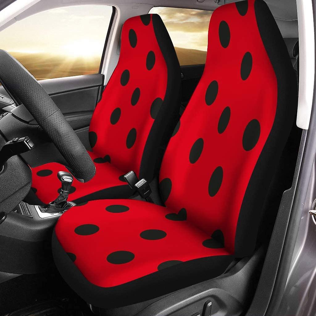 Set Of 2 Car Seat Covers Black Polka Dot Red Universal Auto Front Seats Protector Fits For Car，suv Sedan，truck D---45106