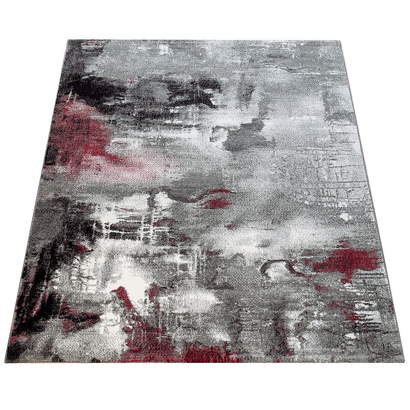 Artful Designer Rug in Mottled Grey Red Cream