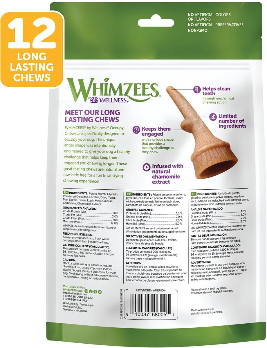 WHIMZEES Occupy Antler Dental Chews Value Bag Dog Treats